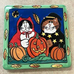 Catzilla Halloween Cats Ceramic Square Trivet Tile Candace Reiter